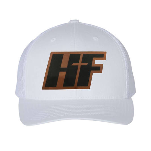 White Hat with Leather Patch